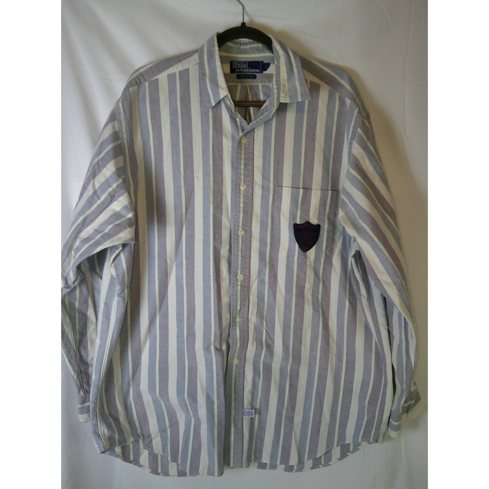 Rare Vintage 90's Polo Ralph Lauren Mens Large Striped Shirt Long Sleeve Crest